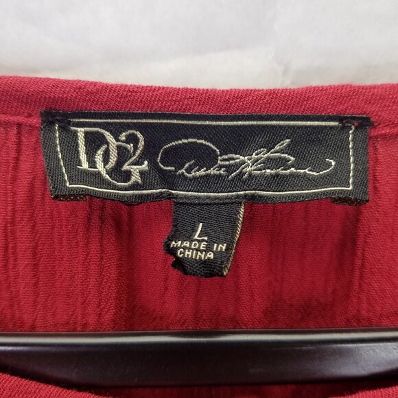 DG2 Diane Gilman Womens L Long Sleeve Blouse Red Embroidered Mesh Shoulder Crepe - Picture 8 of 14